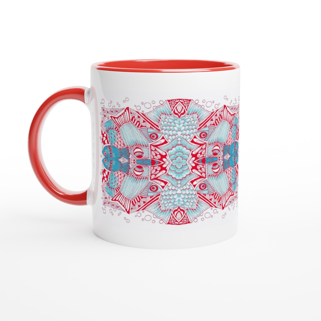 "Four Fishies" red Ceramic Mug