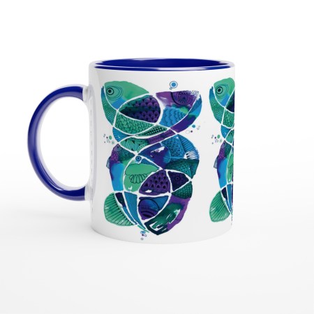 "Fish Plural" blue green Ceramic Mug