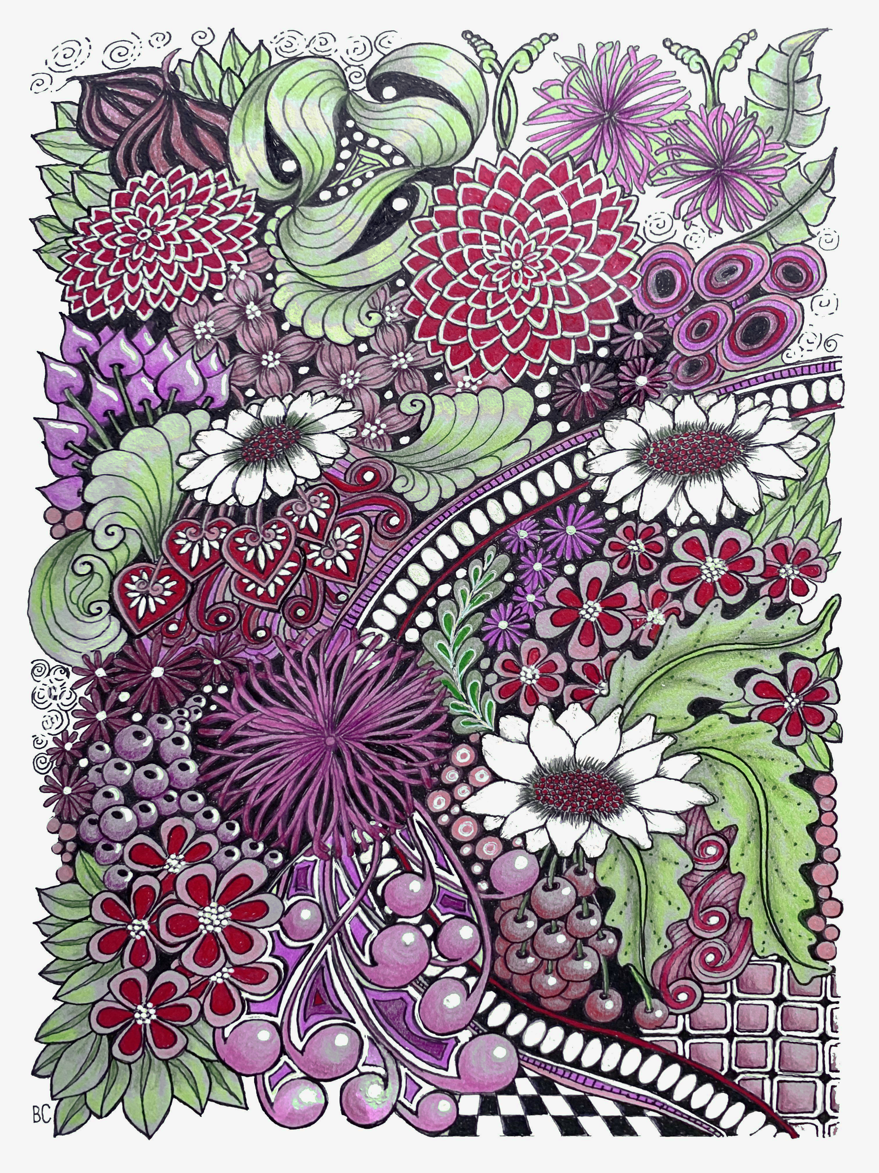 "Floral Study" plum Framed Museum Quality Print - Image 11