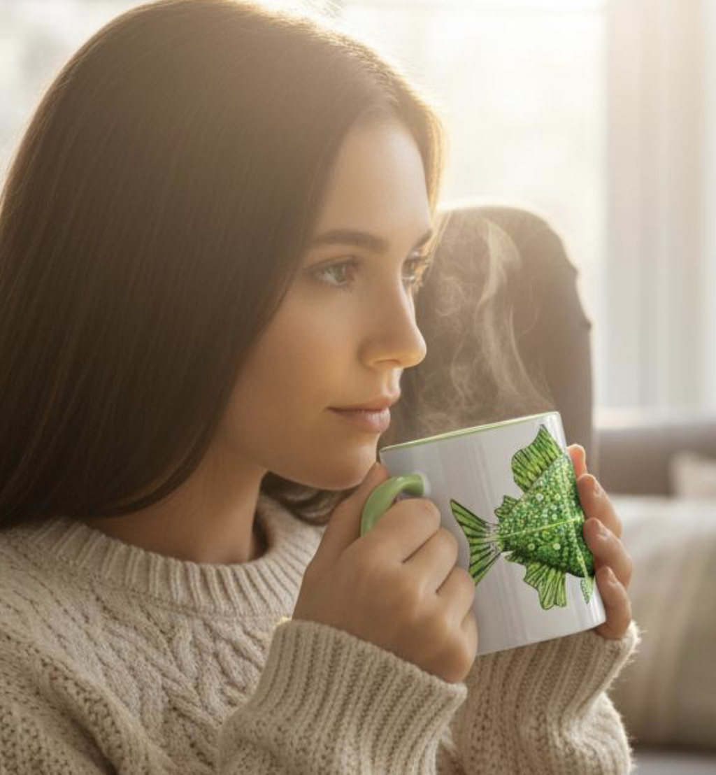 "Piranha Fish" green Ceramic Mug - Image 5