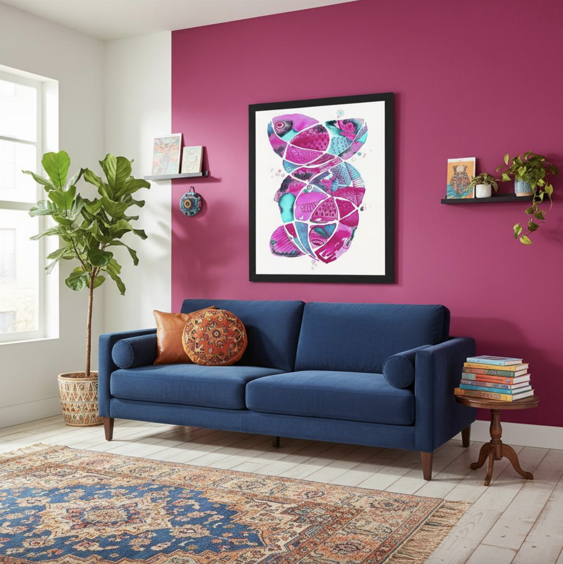 "Fish Plural" cerise Framed Museum Quality Print - Image 4