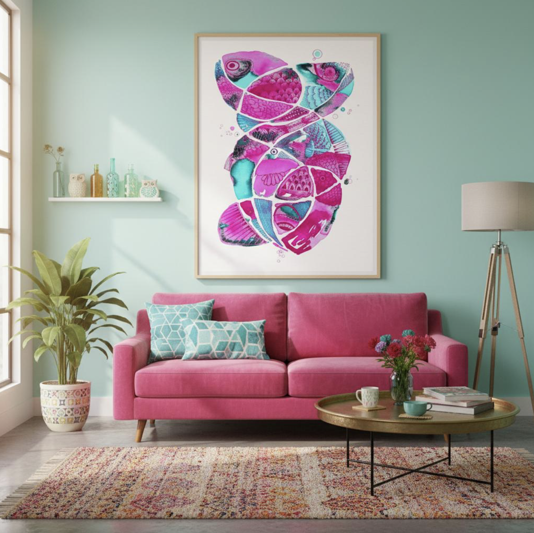 "Fish Plural" cerise Framed Museum Quality Print - Image 5