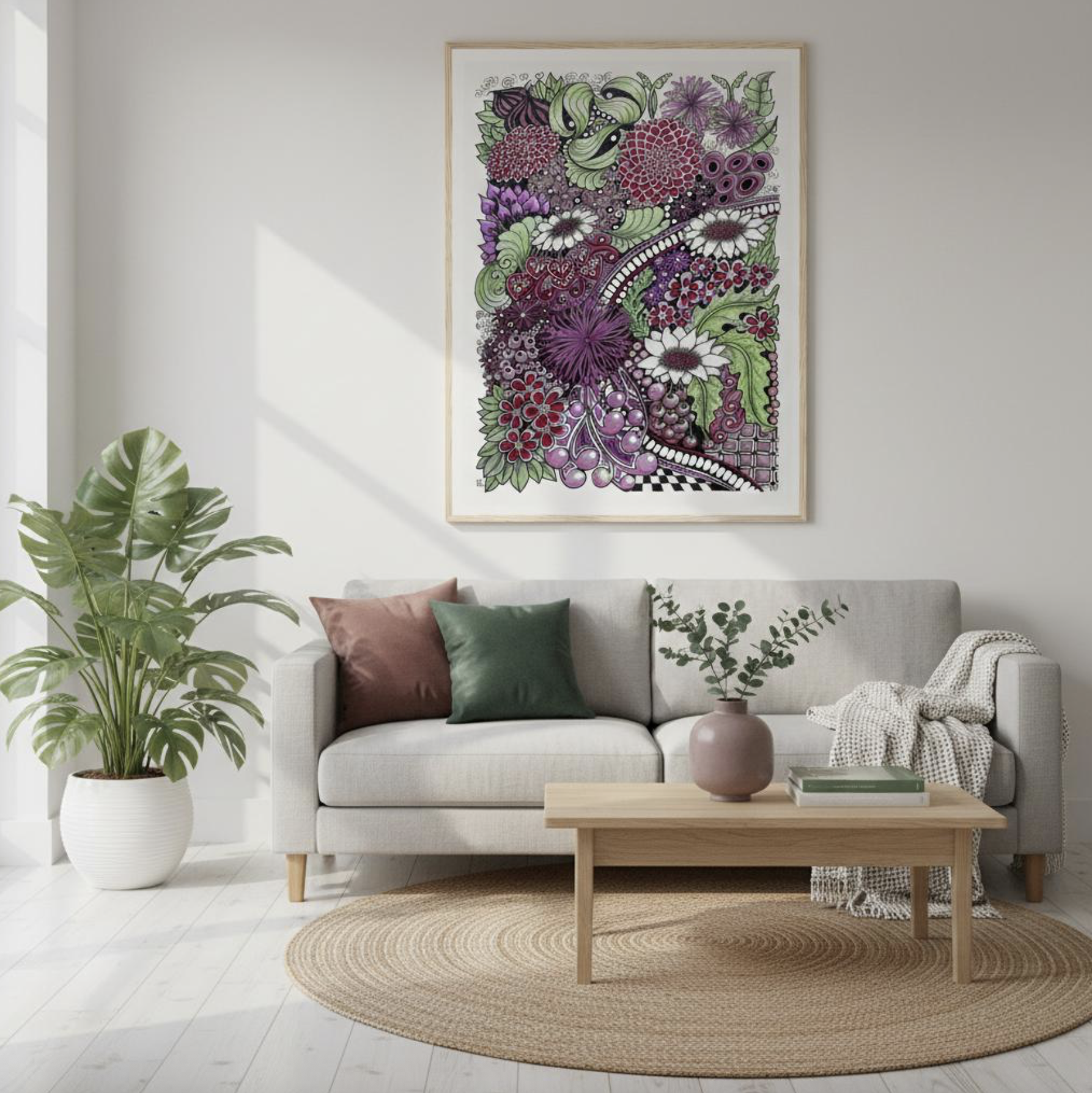"Floral Study" plum Framed Museum Quality Print - Image 10