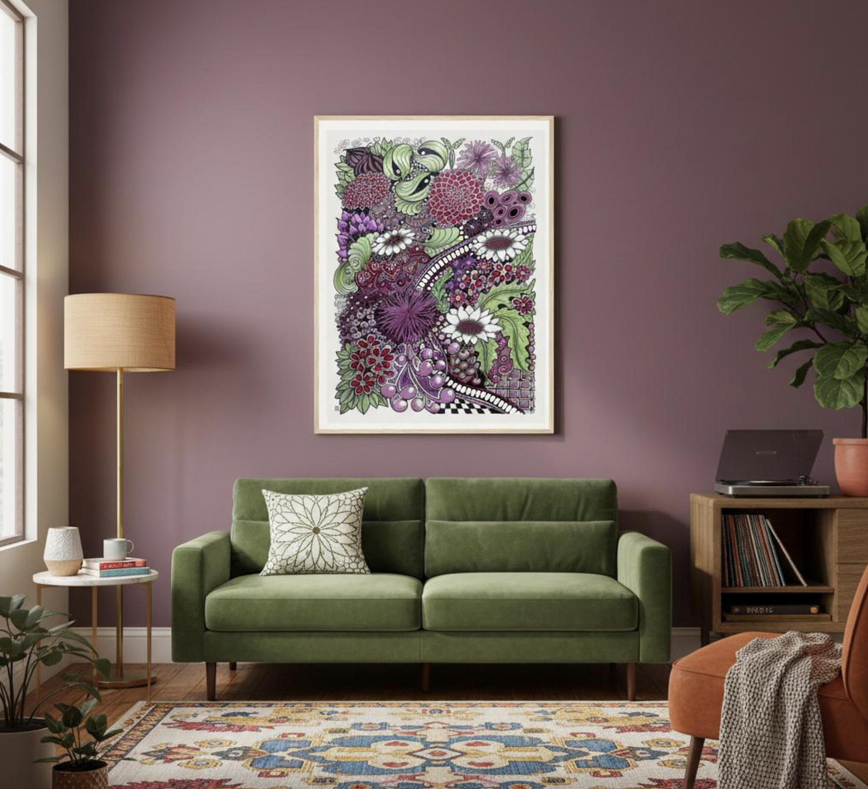 "Floral Study" plum Framed Museum Quality Print - Image 8