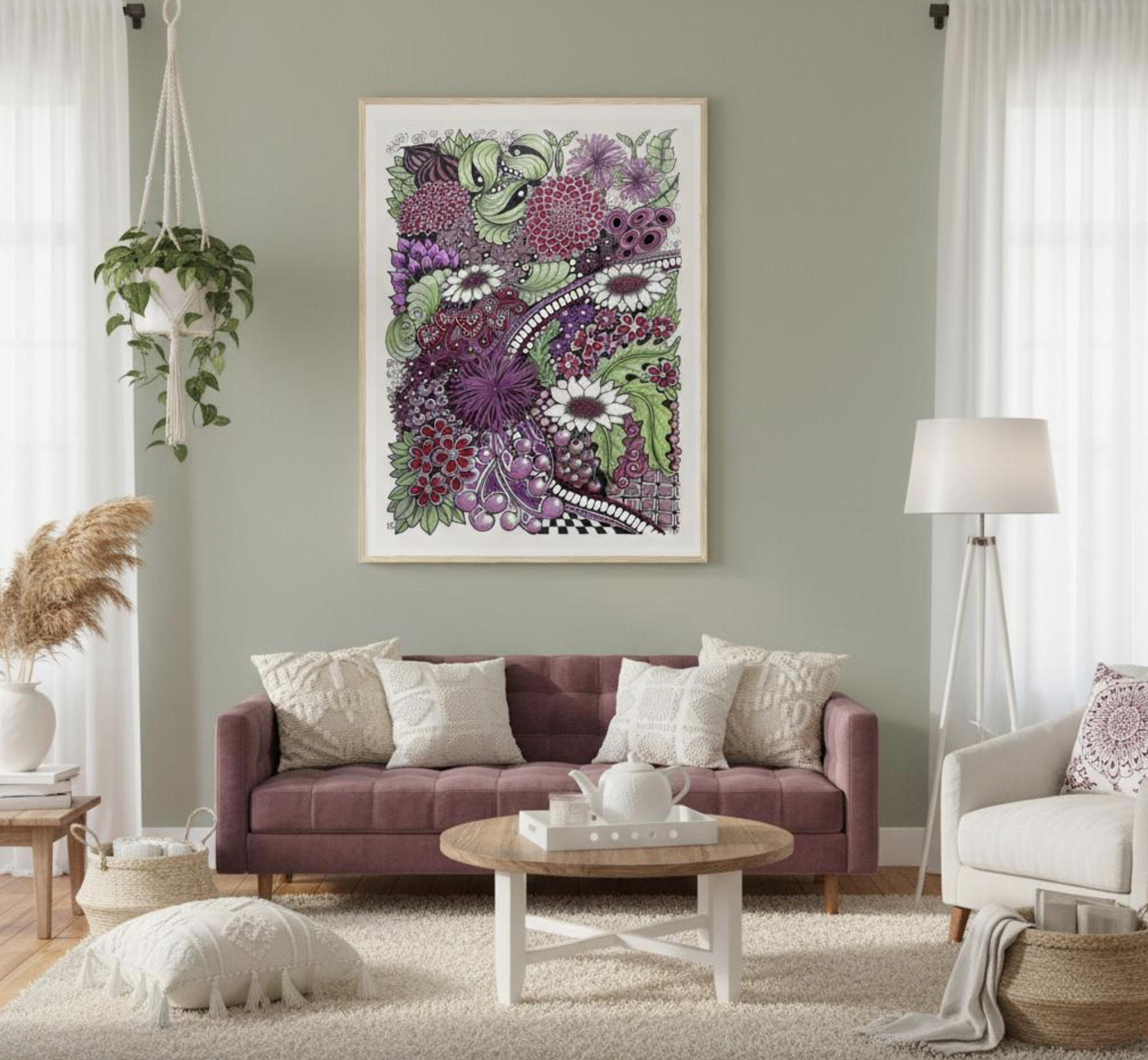 "Floral Study" plum Framed Museum Quality Print - Image 9