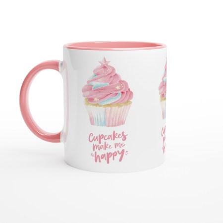 "Cupcakes Make Me Happy" pink Ceramic Mug