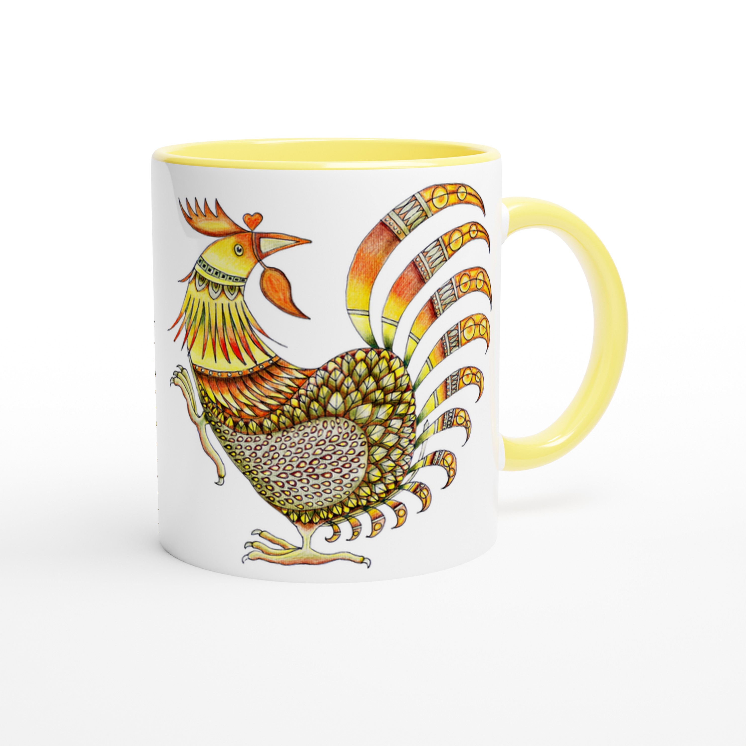 "Rooster" yellow Ceramic Mug - Image 3