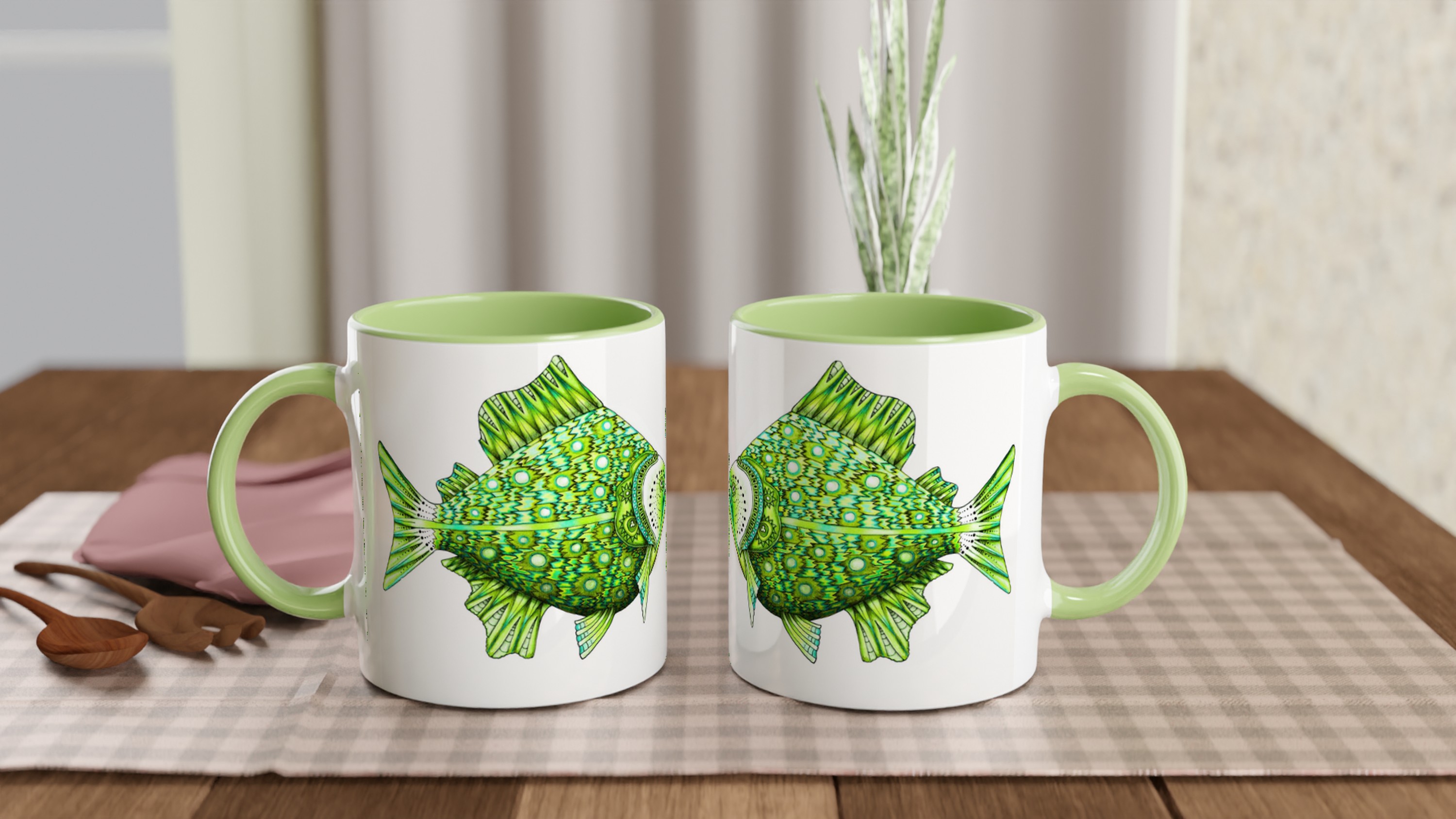 "Piranha Fish" green Ceramic Mug - Image 4